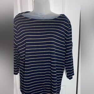 Lauren Ralph Lauren Navy and Gold Striped Long Sleeve Top